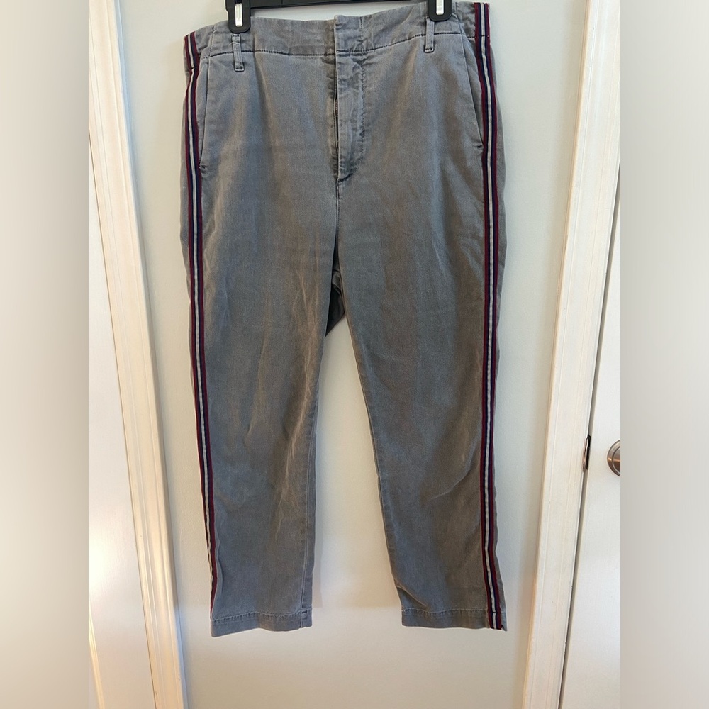 Sundry Gray Cropped Pants with Burgundy & Navy Side Stripes